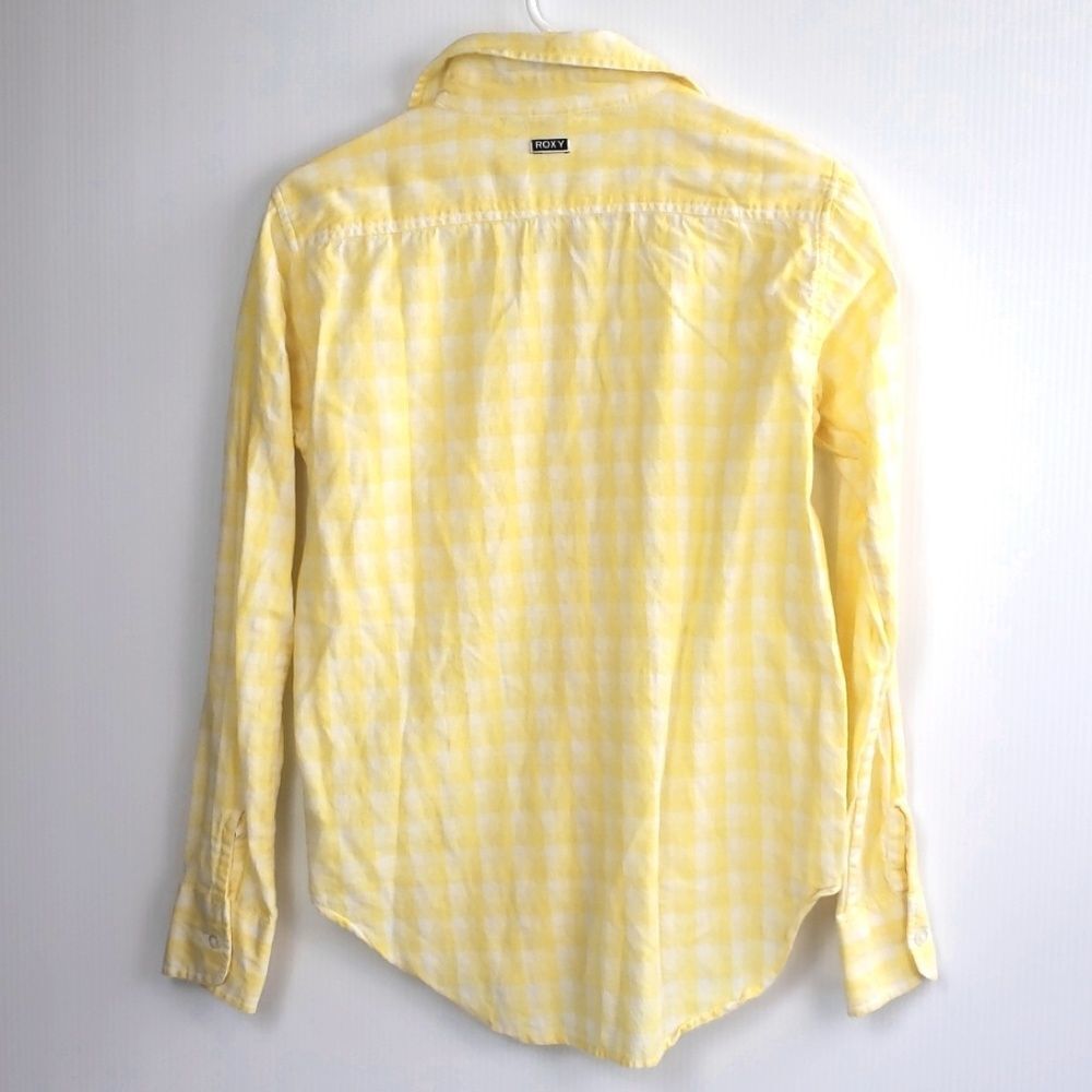Roxy Women's Yellow Plaid Button Down Blouse Sz S - image 3